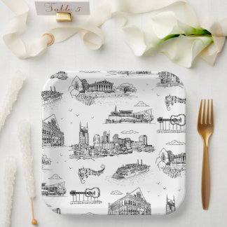 Nashville Toile Black and White Paper Plates