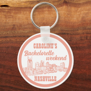 Nashville Toile Coral Pink on White Keychain