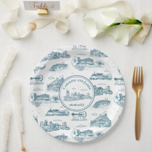 Nashville Toile Twilight on White Paper Plates