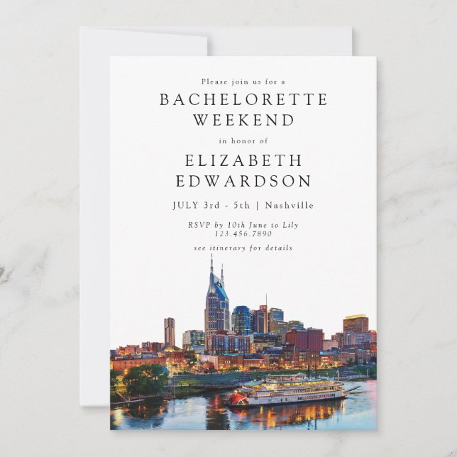 Nashville Watercolor Bachelorette Weekend Invitation (Front)
