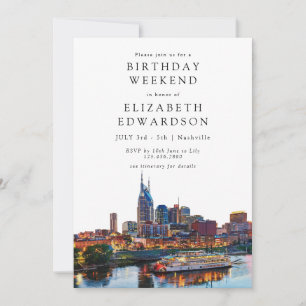 Nashville Watercolor Birthday Weekend Invitation