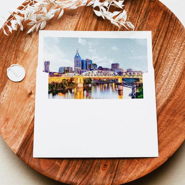 NASHVILLE Watercolor Skyline Destination Travel Envelope Liner (Creator Uploaded)