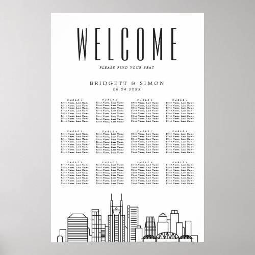 Nashville Wedding  12 Table Seating Chart 