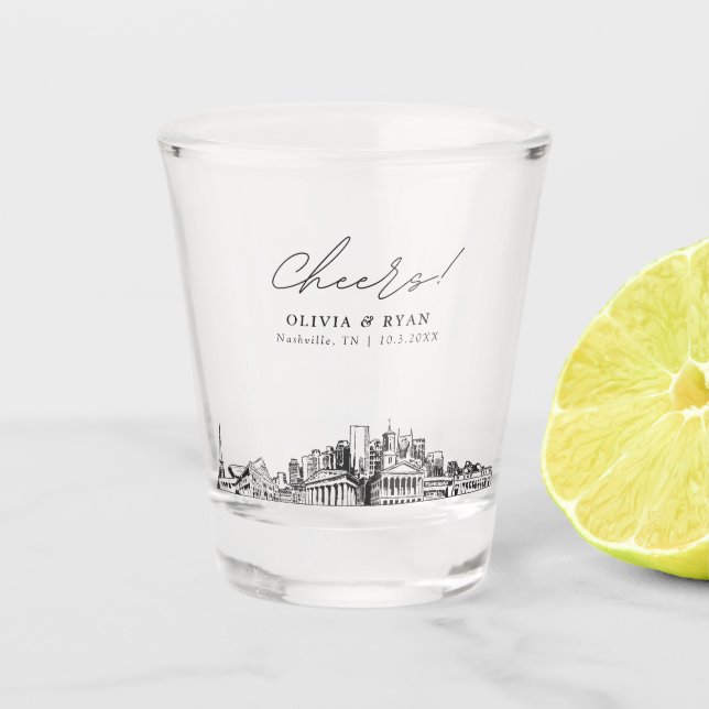 Nashville Wedding Favor Cheers Shot Glass (Front)
