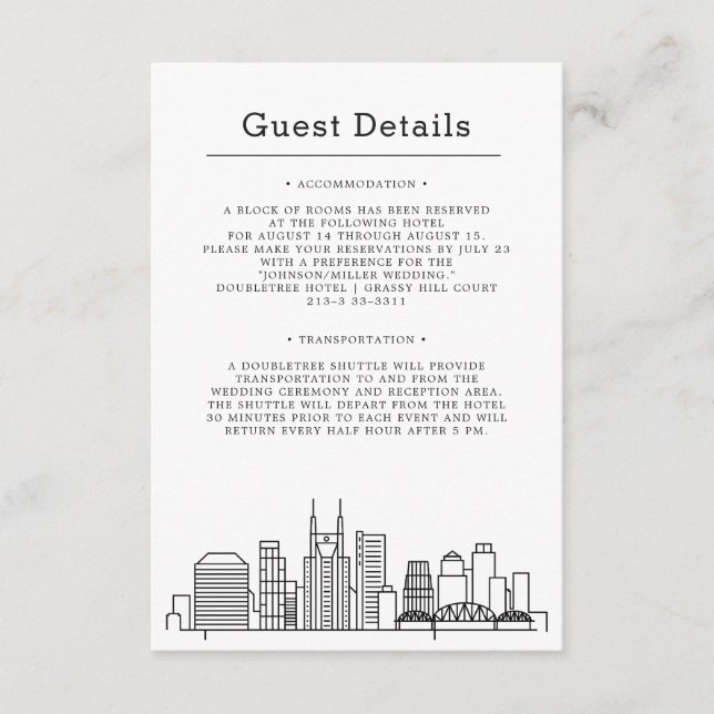 Nashville Wedding | Guest Details Accomadations Enclosure Card (Front)