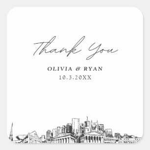 Nashville Wedding Landmarks Favor Thank You Square Sticker