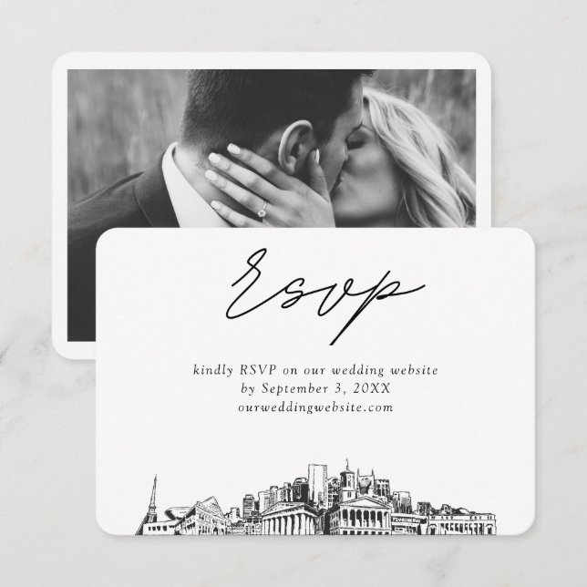 Nashville Wedding Minimalist Sketch RSVP Enclosure Card (Front/Back)