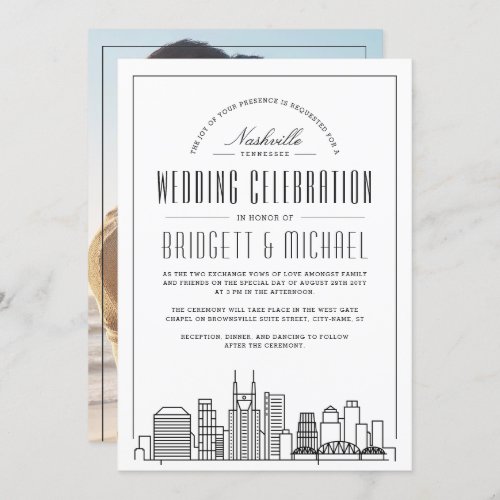 Nashville Wedding  Modern Deco City Skyline  Invitation