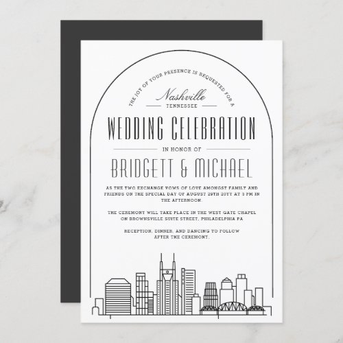 Nashville Wedding  Modern Deco Skyline Arched  Invitation