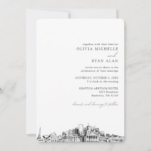 Nashville Wedding Skyline Sketch Invitation