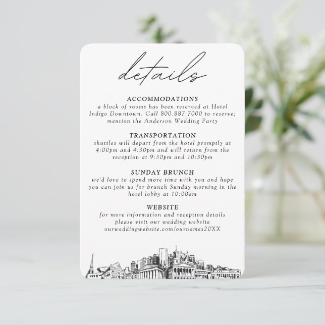 Nashville Wedding Small Vertical Details Enclosure Card (Standing Front)