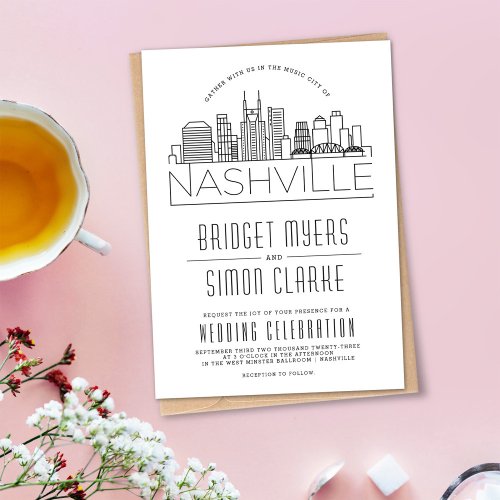 Nashville Wedding  Stylized Skyline Invitation