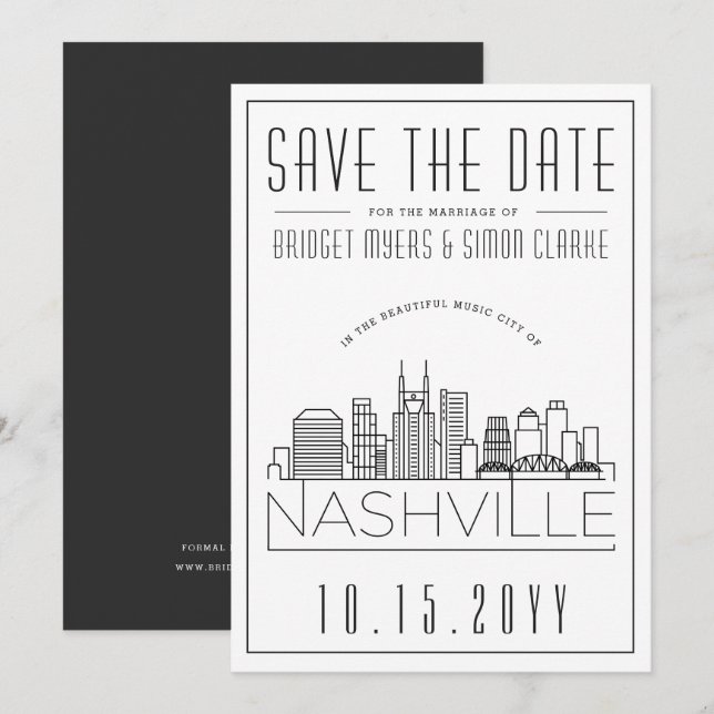 Nashville Wedding | Stylized Skyline Save the Date Invitation (Front/Back)