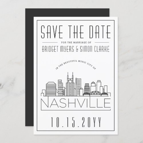 Nashville Wedding  Stylized Skyline Save the Date Invitation