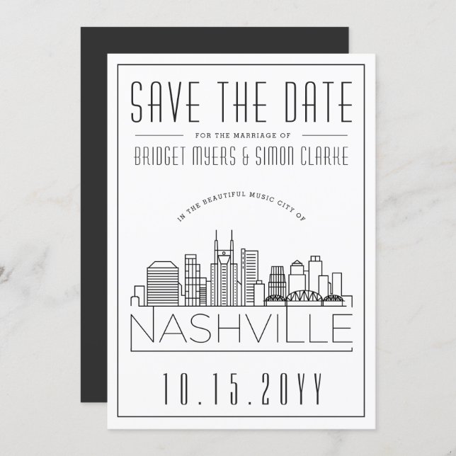 Nashville Wedding | Stylized Skyline Save the Date Invitation (Front/Back)
