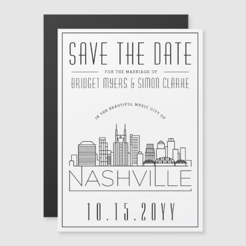 Nashville Wedding  Stylized Skyline Save the Date Magnetic Invitation