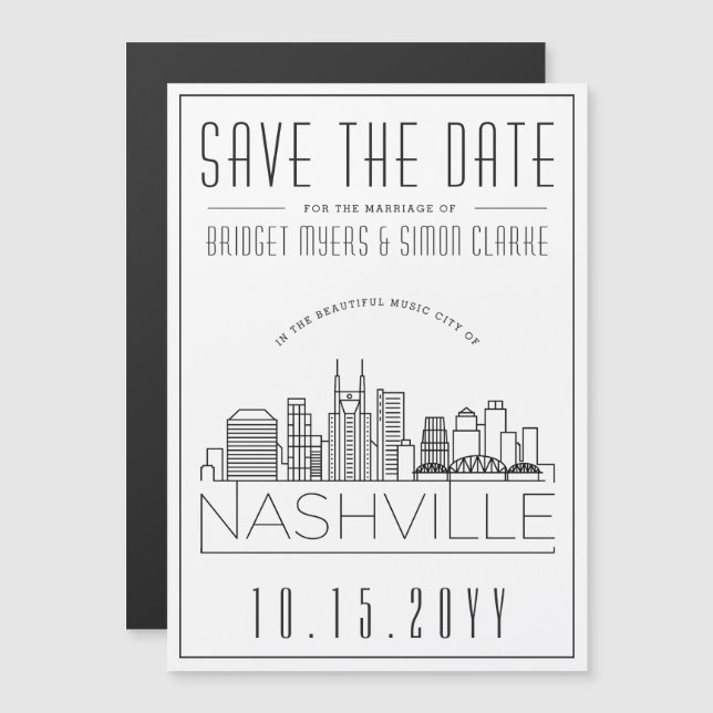 Nashville Wedding | Stylized Skyline Save the Date Magnetic Invitation (Front/Back)