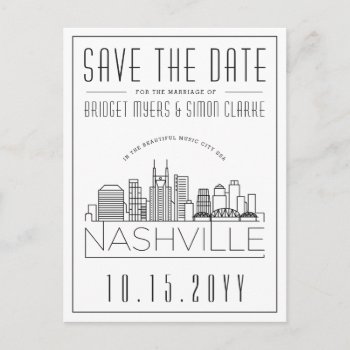 Nashville Wedding | Stylized Skyline Save The Date Postcard by colorjungle at Zazzle