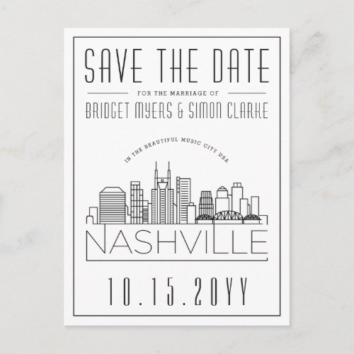Nashville Wedding  Stylized Skyline Save the Date Postcard
