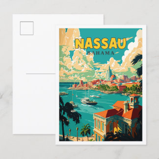 Nassau Bahama vintage travel illustration Postcard
