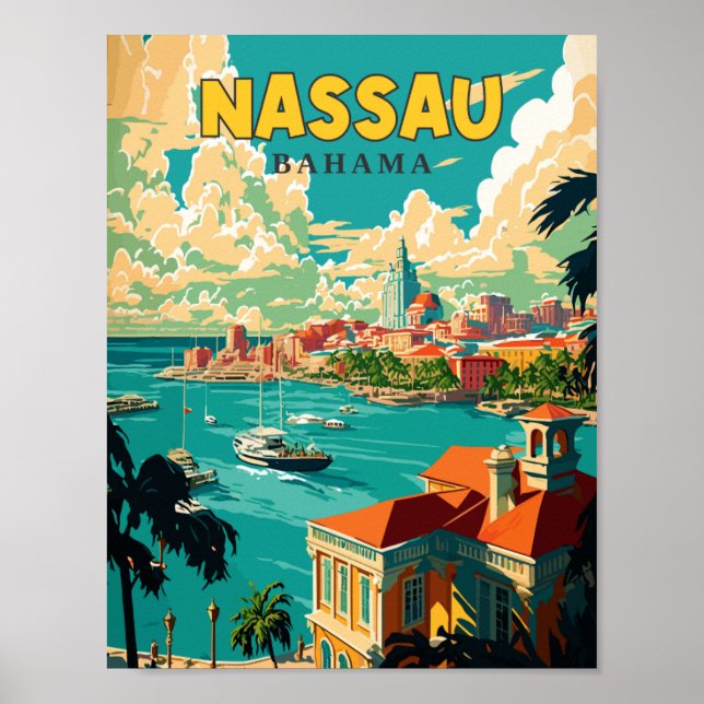 Nassau Bahama vintage travel illustration Poster (Front)