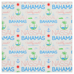 Nassau, Bahamas Colorful Text And Images Pattern Fabric