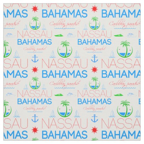 Nassau Bahamas Colorful Text And Images Pattern Fabric