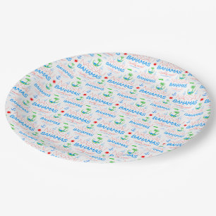 Nassau, Bahamas Colorful Text And Images Pattern P Paper Plates