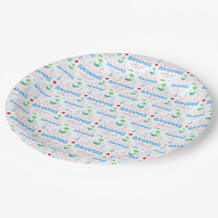 Nassau, Bahamas Colorful Text And Images Pattern P Paper Plates