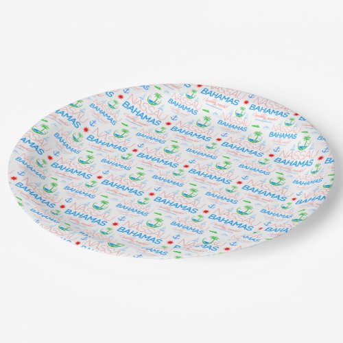 Nassau Bahamas Colorful Text And Images Pattern P Paper Plates