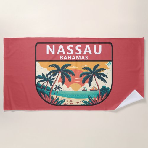 Nassau Bahamas Retro Emblem Beach Towel