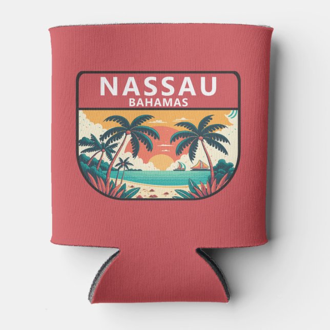 Nassau Bahamas Retro Emblem Can Cooler (Front)