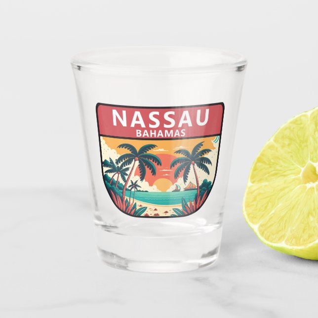 Nassau Bahamas Retro Emblem Shot Glass (Front)