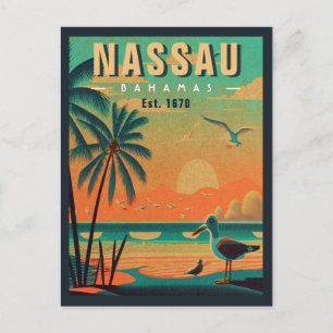 Nassau Bahamas Retro Seagull Souvenir 1950s Postcard