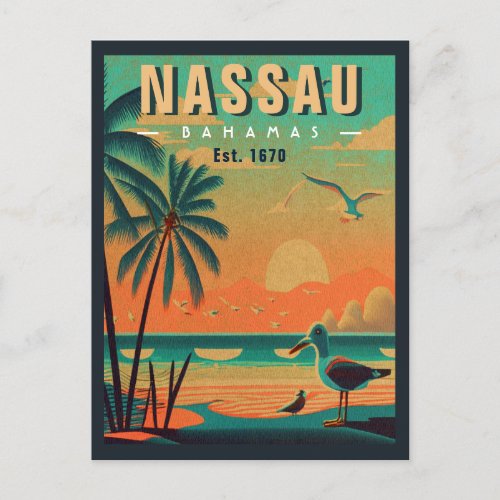 Nassau Bahamas Retro Seagull Souvenir 1950s Postcard