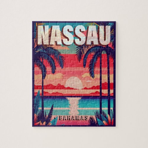 Nassau Bahamas Retro Sunset Souvenir 1950s Jigsaw Puzzle