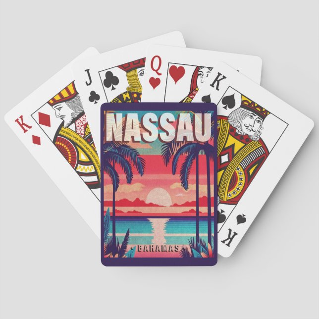 Nassau Bahamas Retro Sunset Souvenir 1950s Poker Cards (Back)