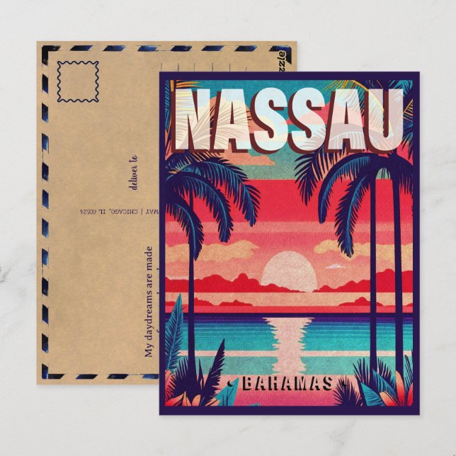 Nassau Bahamas Retro Sunset Souvenir 1950s Postcard (Front/Back)
