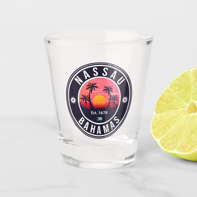 Nassau Bahamas Retro Sunset Souvenirs 80s Shot Glass (Front)