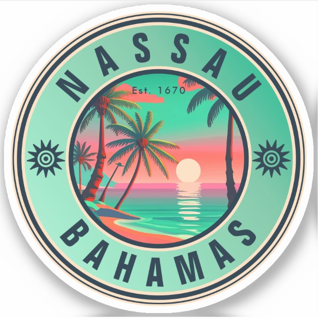 Nassau Bahamas Retro Sunset travel Souvenir 1950s Sticker (Front)