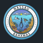 Nassau Bahamas Scuba Badge Magnet<br><div class="desc">Nassau vector art design. A popular cruise-ship stop,  the city has a hilly landscape and is known for beaches as well as its offshore coral reefs,  popular for diving and snorkeling.</div>