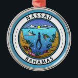 Nassau Bahamas Scuba Badge Metal Ornament<br><div class="desc">Nassau vector art design. A popular cruise-ship stop,  the city has a hilly landscape and is known for beaches as well as its offshore coral reefs,  popular for diving and snorkeling.</div>