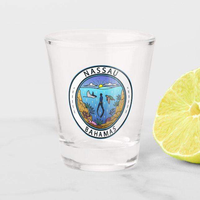 Nassau Bahamas Scuba Badge Shot Glass (Front)