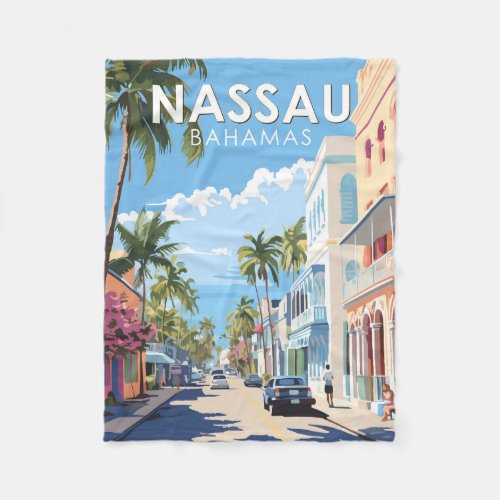 Nassau Bahamas Travel Art Vintage Fleece Blanket