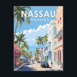 Nassau Bahamas Travel Art Vintage Postcard<br><div class="desc">Nassau retro vector travel design. It lies on the island of New Providence,  with neighboring Paradise Island accessible via Nassau Harbor bridges.</div>