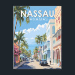 Nassau Bahamas Travel Art Vintage Postcard<br><div class="desc">Nassau retro vector travel design. It lies on the island of New Providence,  with neighboring Paradise Island accessible via Nassau Harbor bridges.</div>