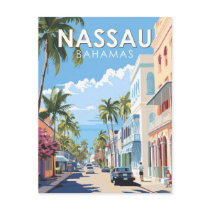 Nassau Bahamas Travel Art Vintage Postcard