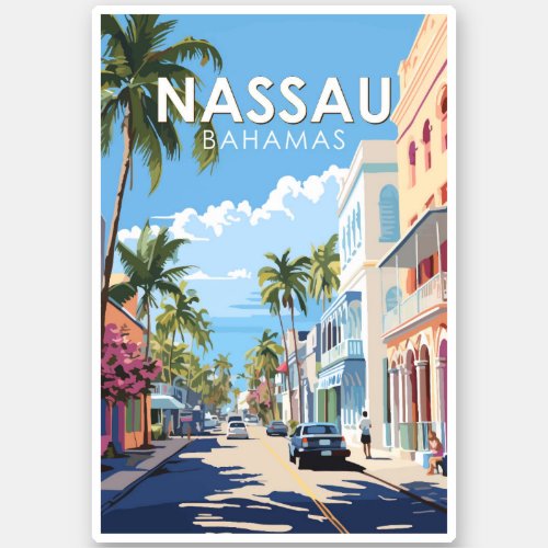 Nassau Bahamas Travel Art Vintage Sticker