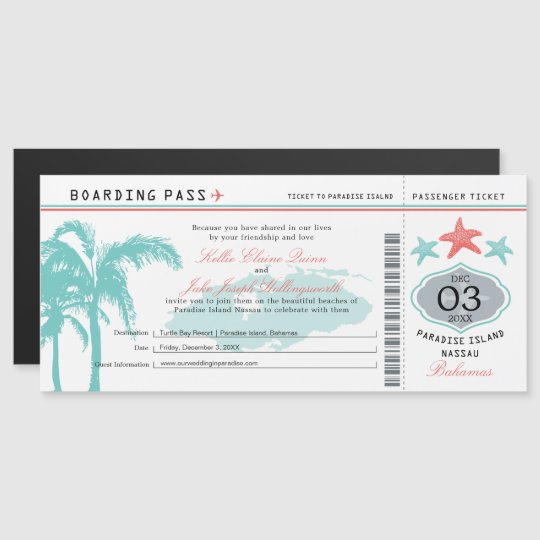 Nassau Bahamas Wedding Boarding Pass Invitation | Zazzle.com