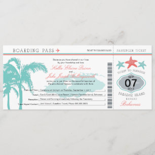 Nassau Bahamas Wedding Boarding Pass Invitation